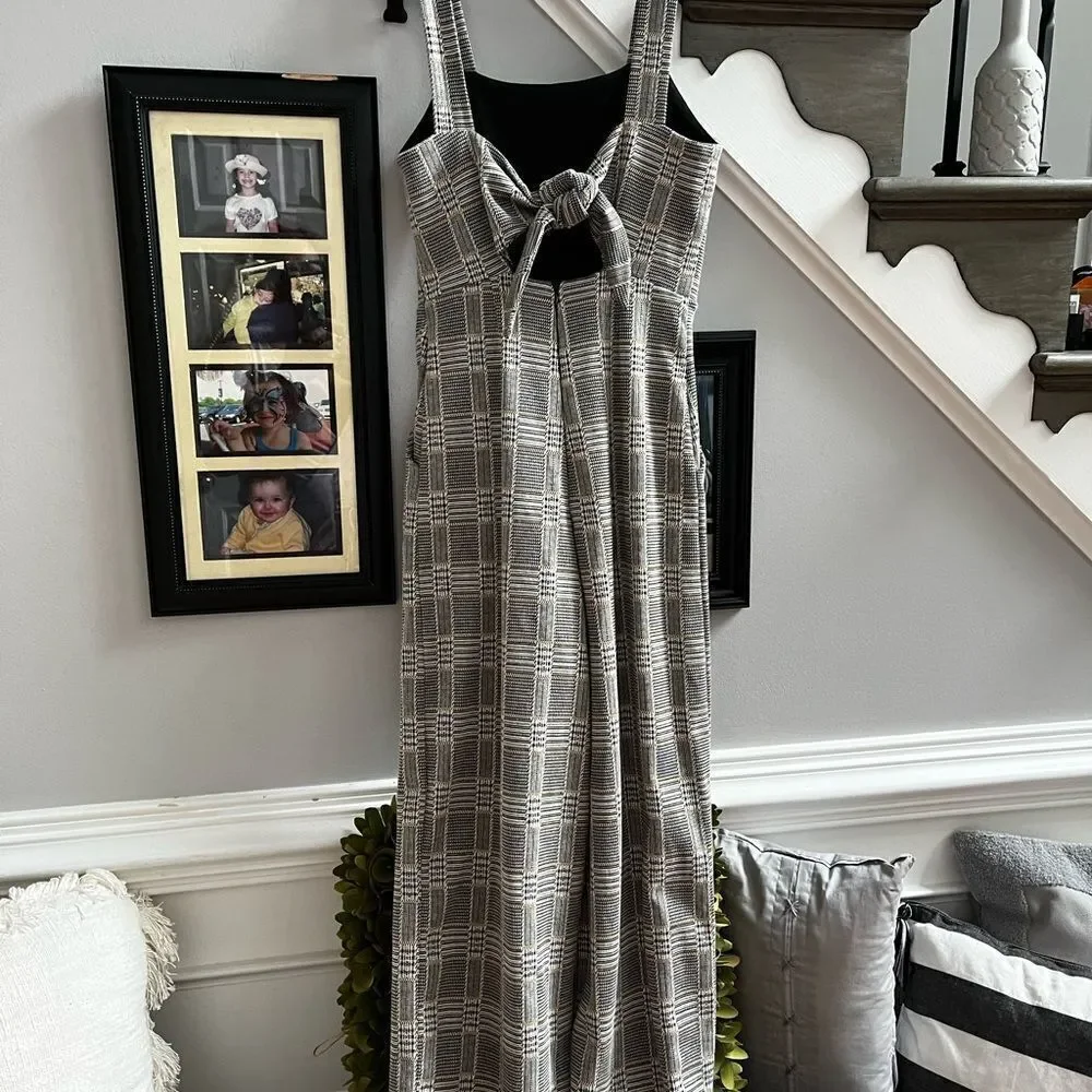 Free People Black & Yellow Tie Back Wide Leg Jumper sz 0 EUC